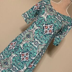 ⭐️⭐️ just be Teal Mosaic Print Midi Dress - size Small